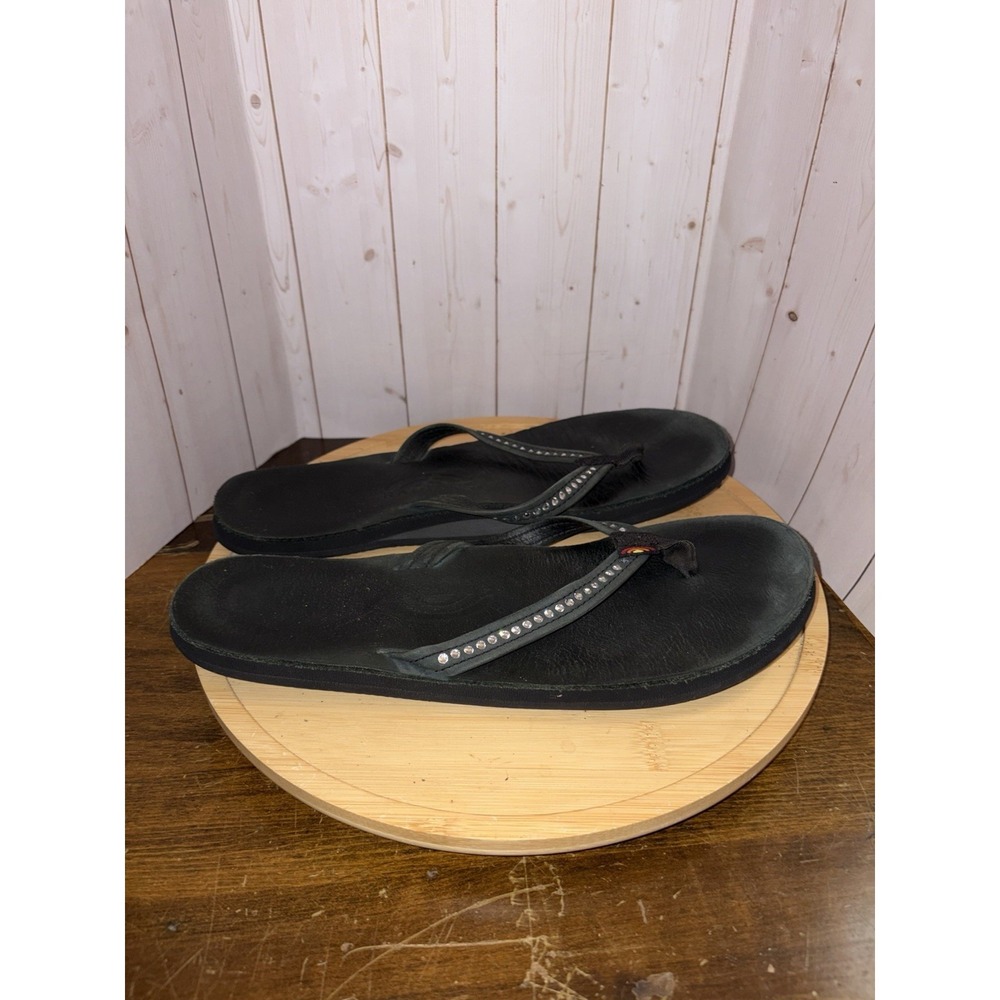Rainbow Sandals Women's Single Layer Leather w/Swarovski Crystal Narrow 8